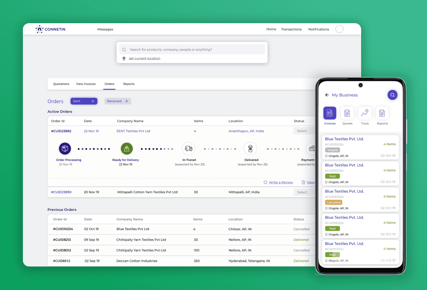 Connetin business operations management view