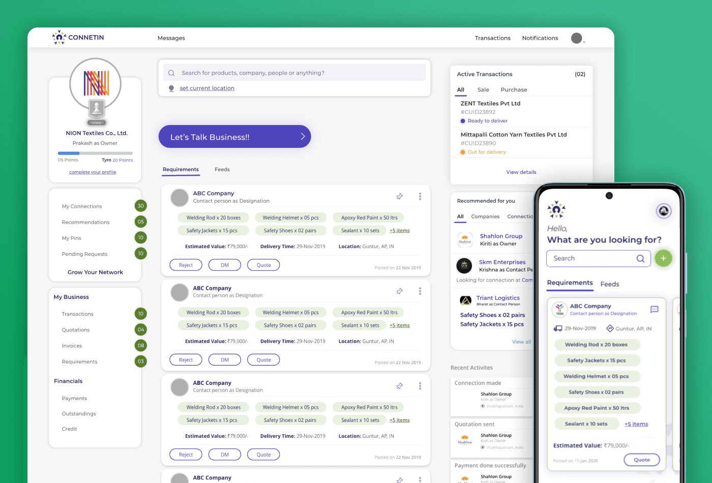 Connetin B2B SaaS platform for MSMEs