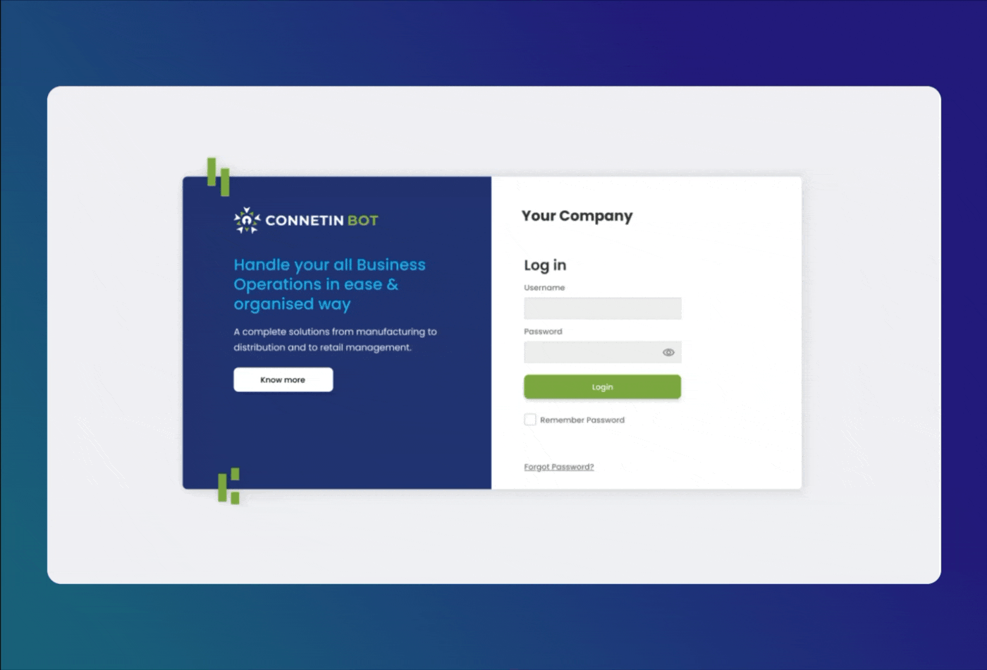 ConnetinBot ERP platform walkthrough