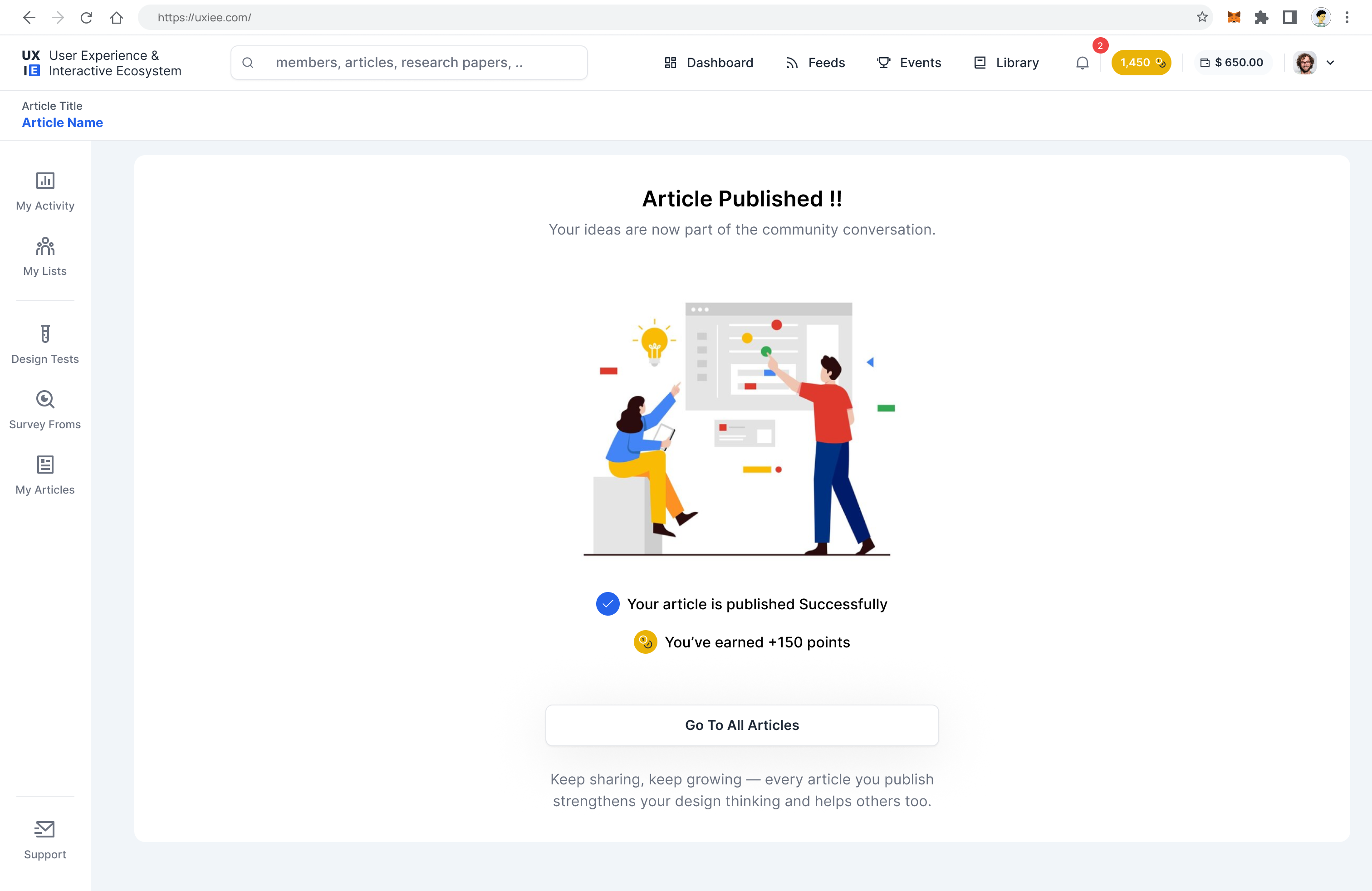 UXIE — published article in the community feed