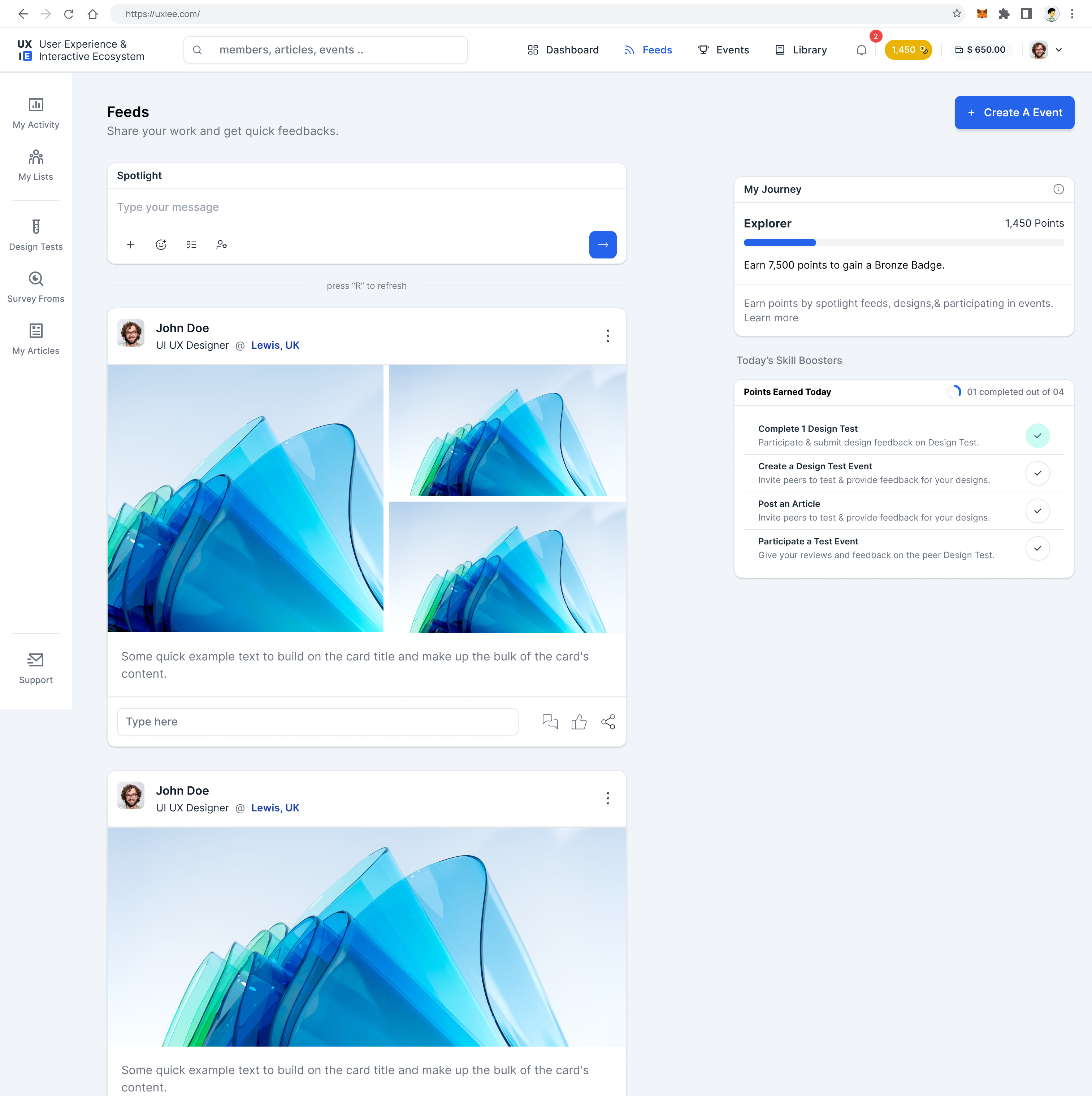 UXIE — community feed driven by participation activity