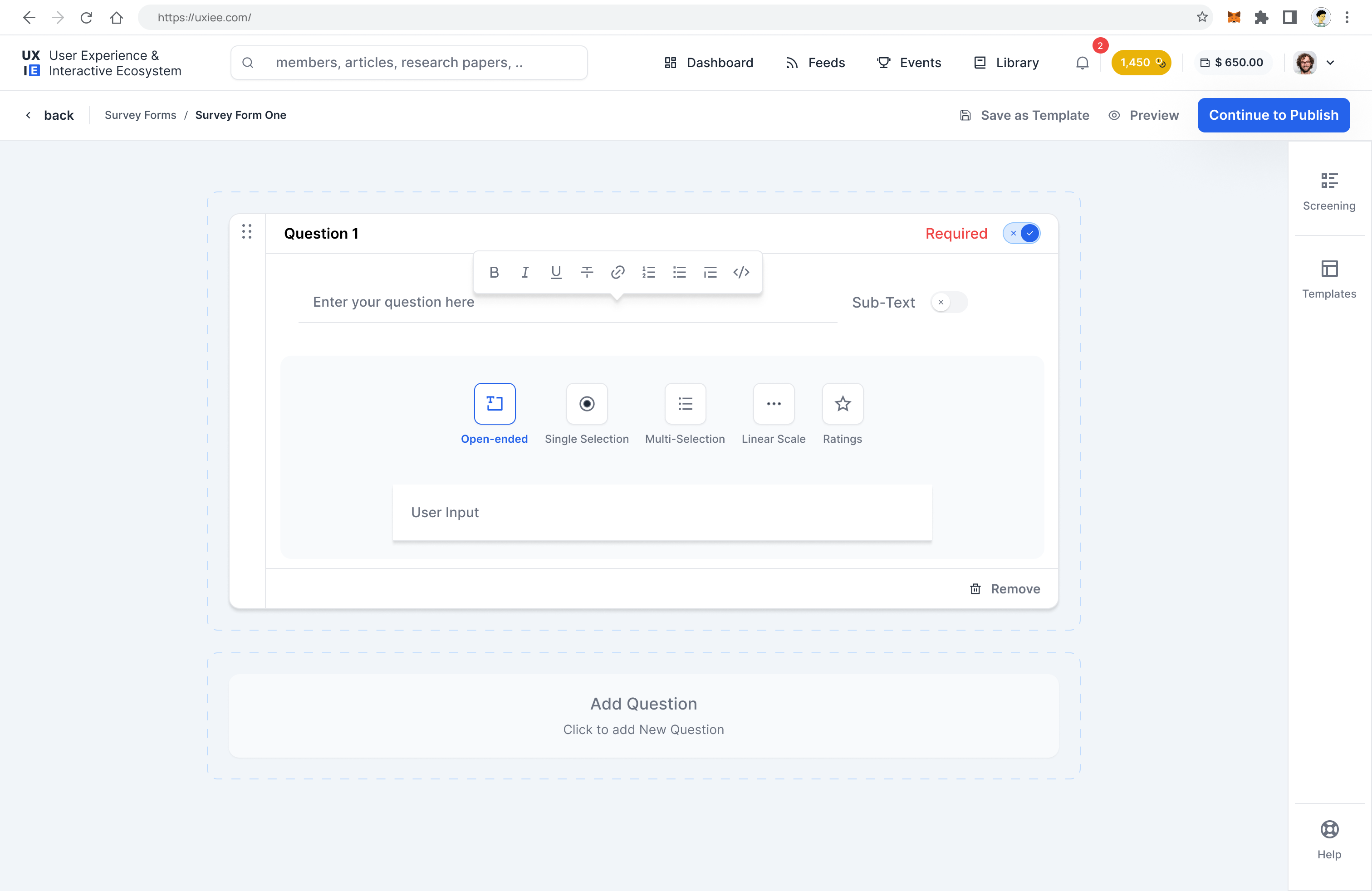 UXIE — survey form test questionnaire editor
