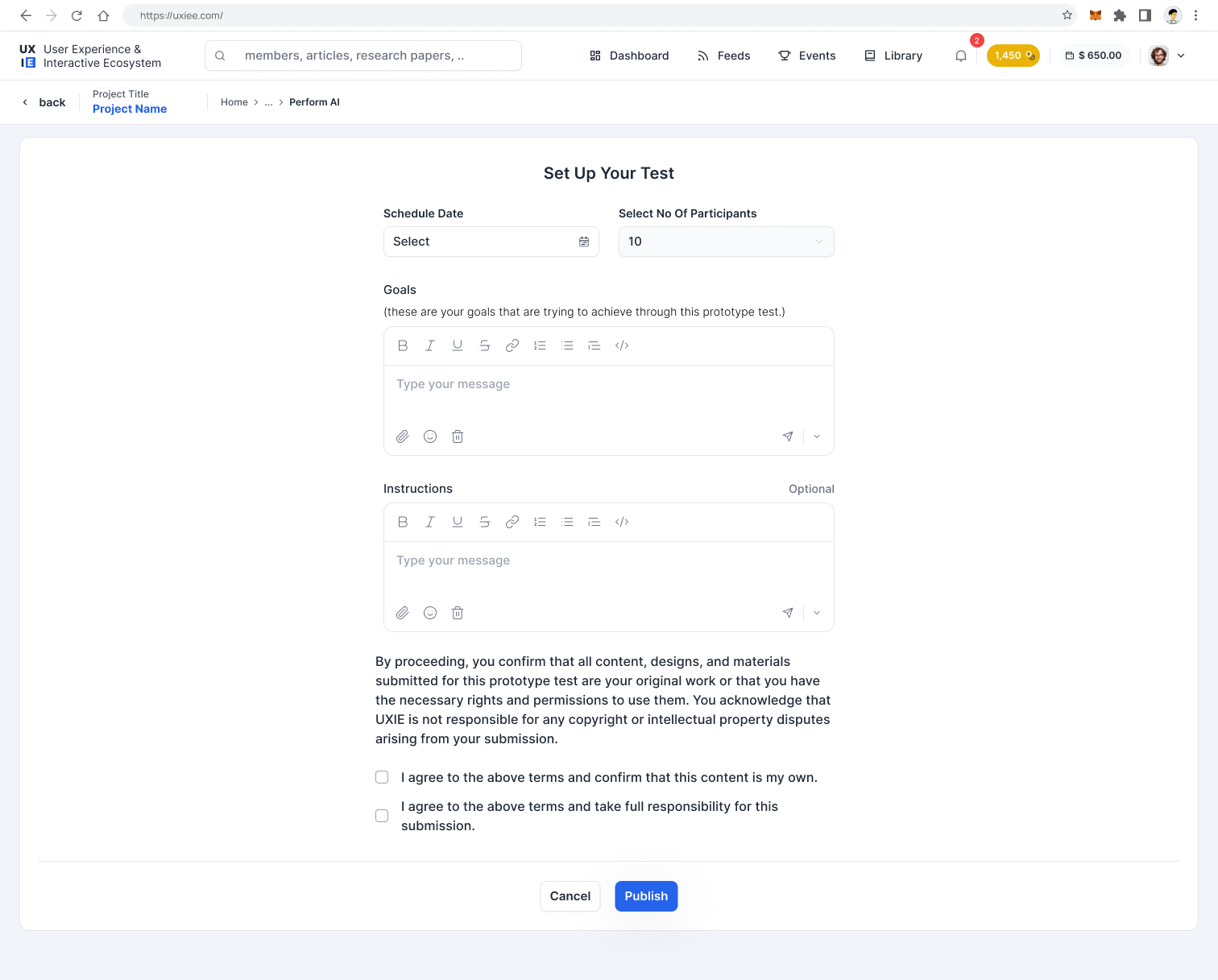 UXIE — confirm and publish test