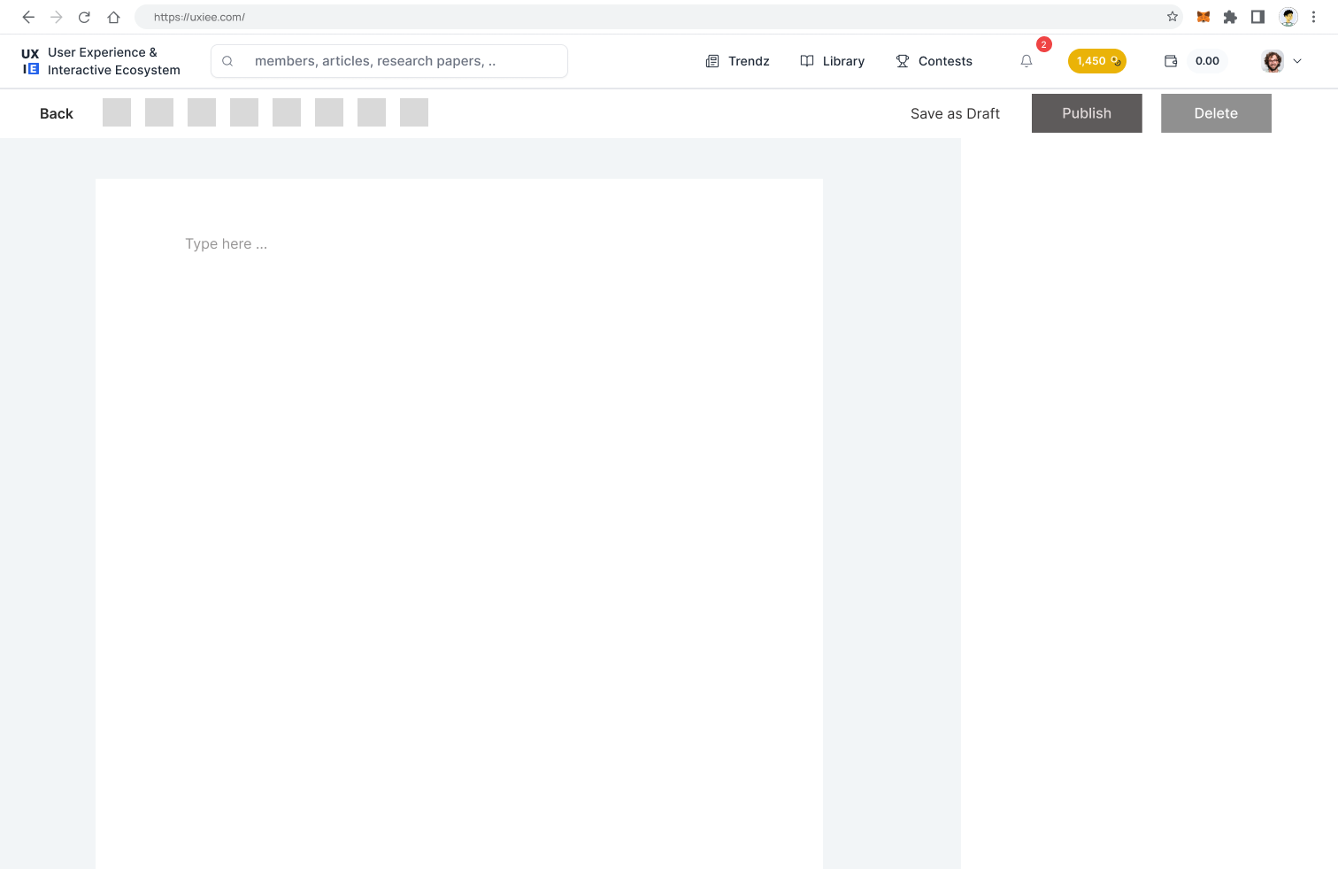 Wireframe — Article document editor