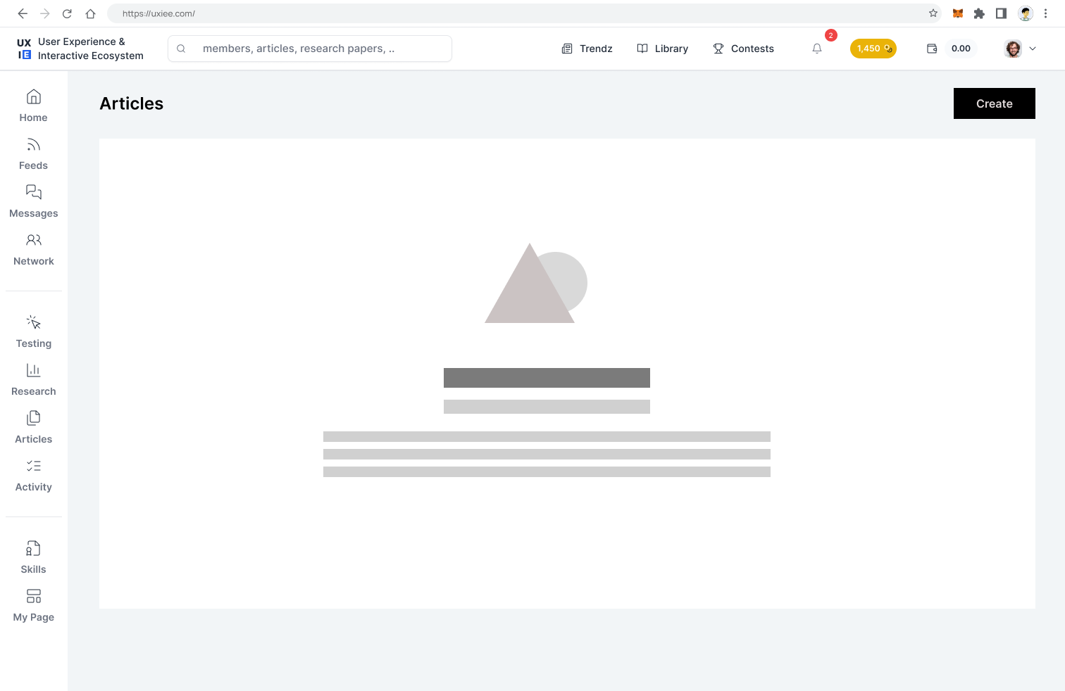 Wireframe — Articles landing page