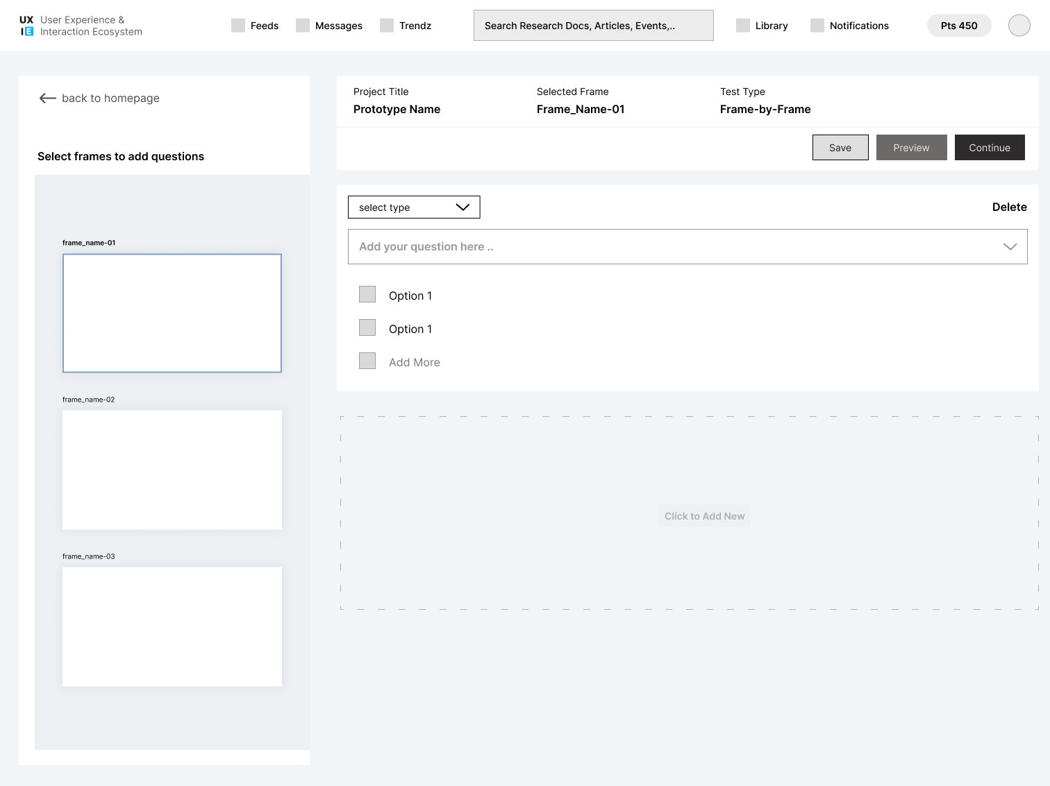Wireframe — Preparing test questionnaire